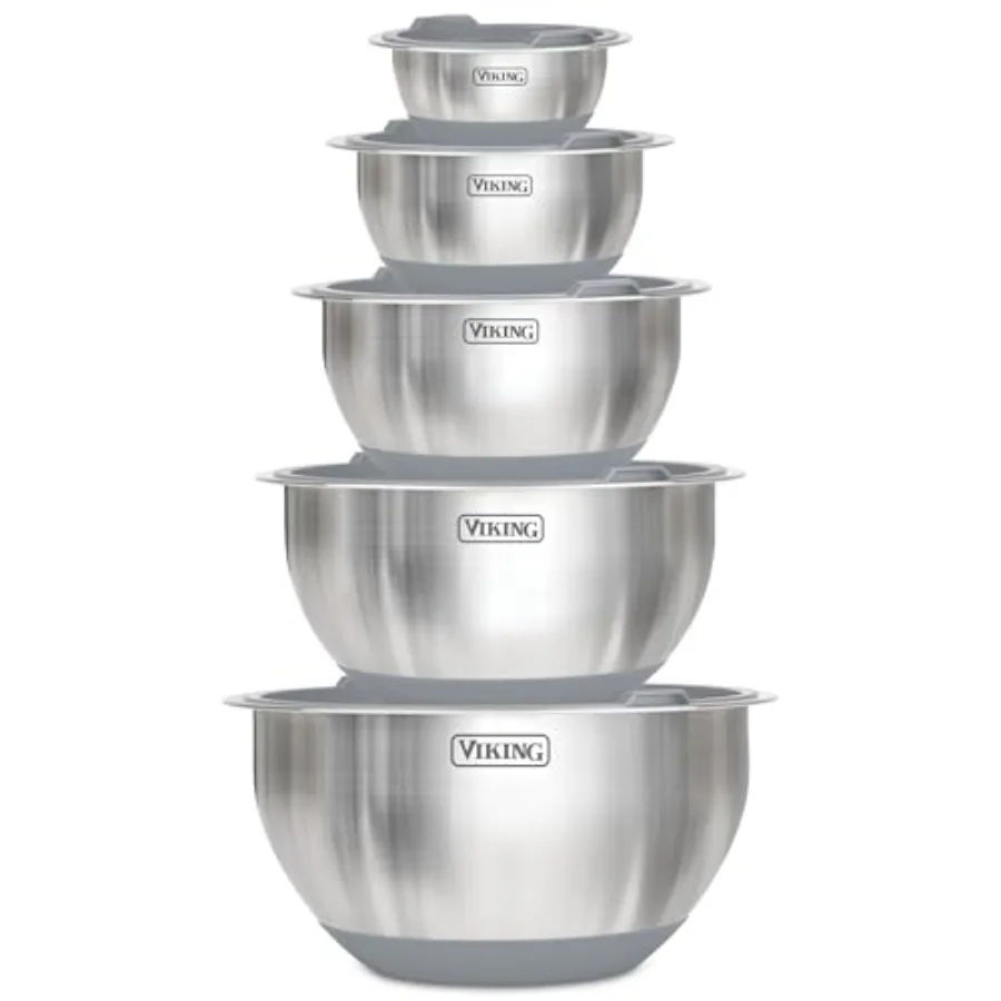 Juego de ollas MixinBowls de 0 piezas, de acero inoxidable, con base de silicona antideslizante, tapas herméticas, aptas para lavavajillas.