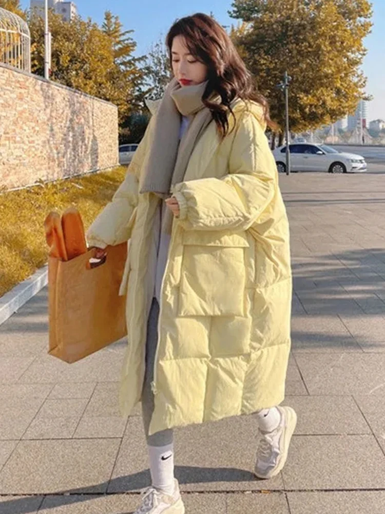 Down Cotton Parkas Women Long Padded Jacket Winter Female Oversized Loose Warm Coats Ladies Korean Fashion Hooded Long Jacket