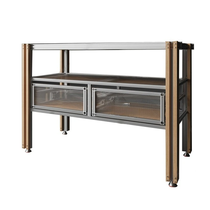 

Living room dining side cabinet aluminum profile shelf storage medieval bedroom bedside table glass with drawer