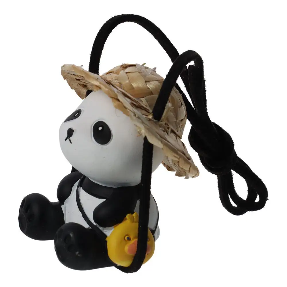 5.5*4.5cm Car Hanging Accessories Thickness 3.8cm Straw Hat Panda Car Rearview Mirror Decoration Resin Rope about 30cm Long