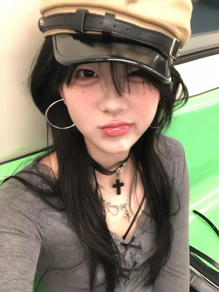 Seeslim 긴 소매 고스 티, 스키니 핫스위트 슬림 시크 티셔츠, 한국 패션, Y2k, 2000 년대 의류, 가을
