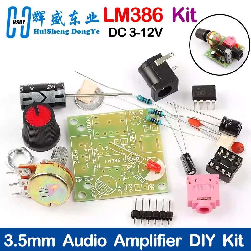 LM386 Mini Audio Amplifier DIY Kit 3.5mm 3V-12V Power Amplifier Suite Trousse Amplificador Module Board Beyond TDA2030