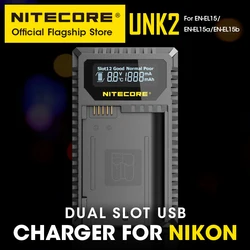 NITECORE UNK2 akıllı kamera Nikon için pil şarj cihazı çift yuvası USB EN-EL15 EN-EL15a EN-EL15b D500 D600 D810 D7500 Z6 30d D7000