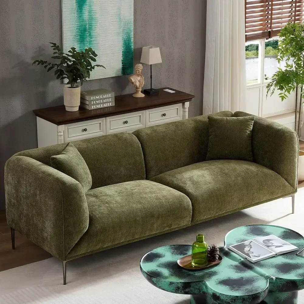 3 Seater Minimalist Curved Sofa with Metal Legs, Deep Seat Upholstered Cloud Couch, Ideal for Living Room, Bedroom, or Home Offi