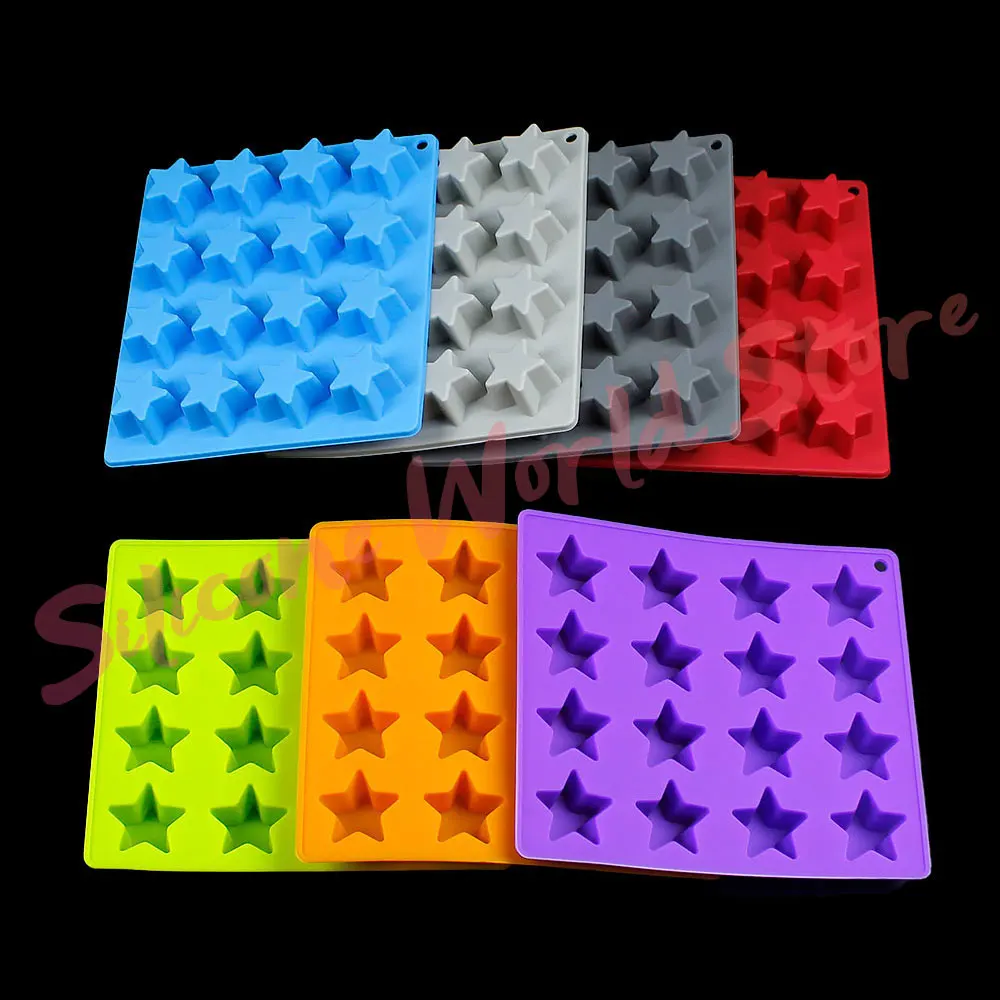 Silicone World 16 Grids Star Ice Grid Silicone Molds DIY Five-pointed Star Ice Cube Mold Ice Making Tray Chocolate Baking Tools