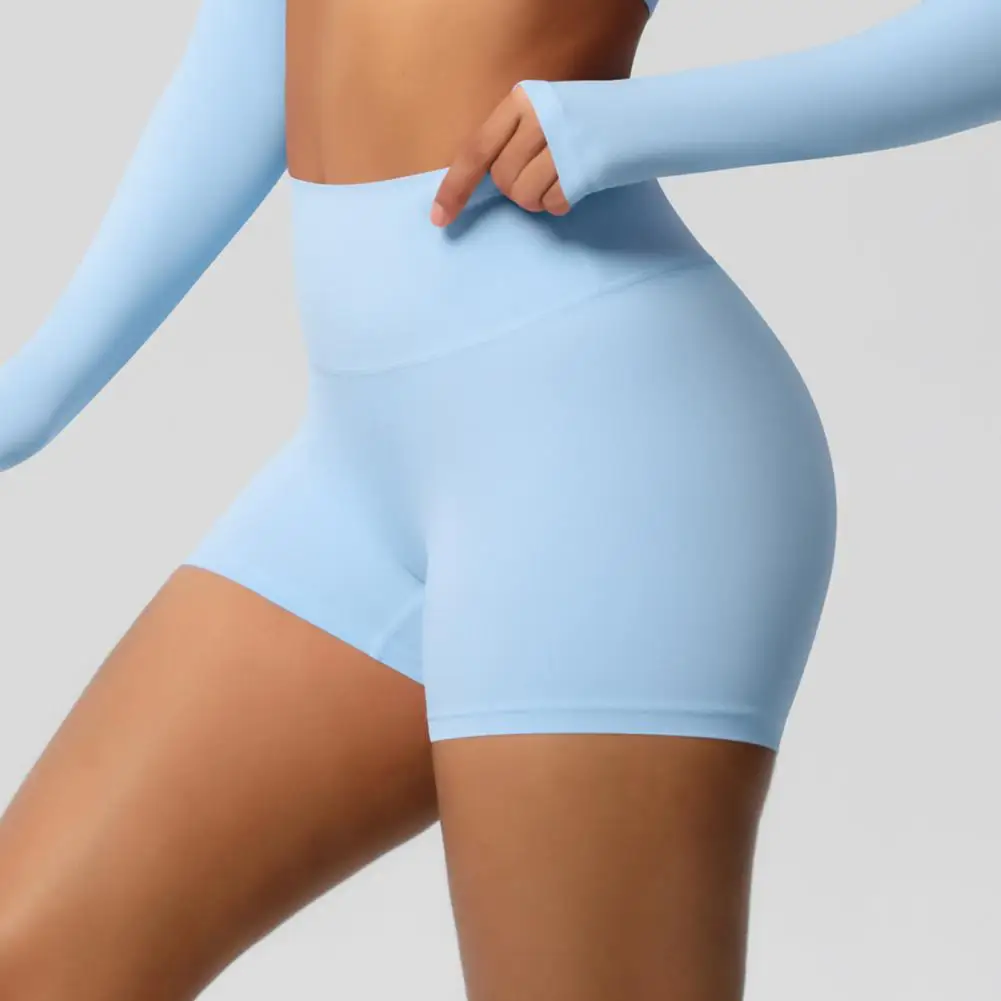 Women Sports Shorts High Waist Yoga Shorts Body Shaping Peach Butt Effect Tummy Control Shorts Elastic Waistband Solid Color Cro