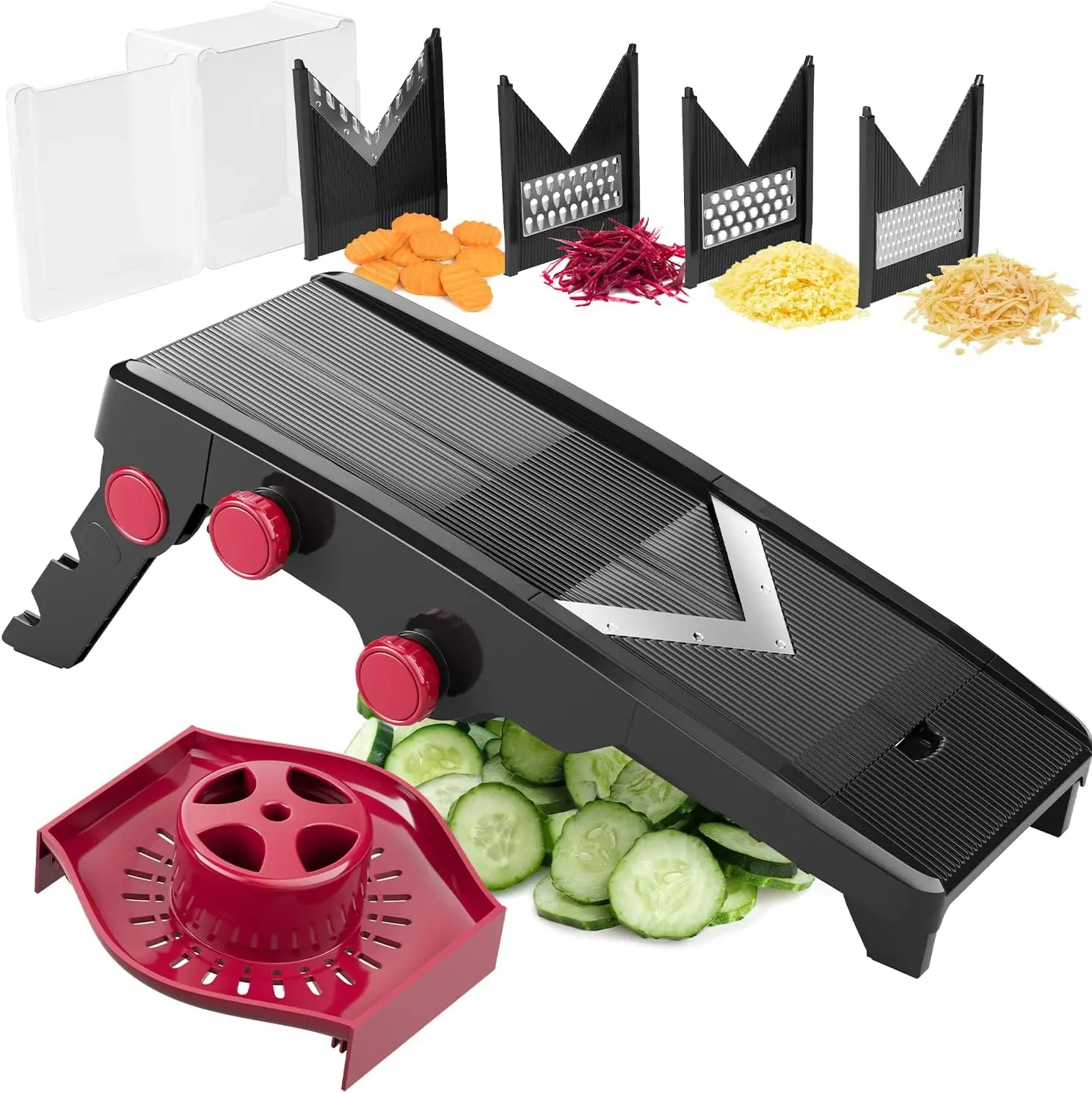 

Adjustable Kitchen Mandoline Slicer for Vegetables, Fruit, Cheese Grater and Potato Chips - Black