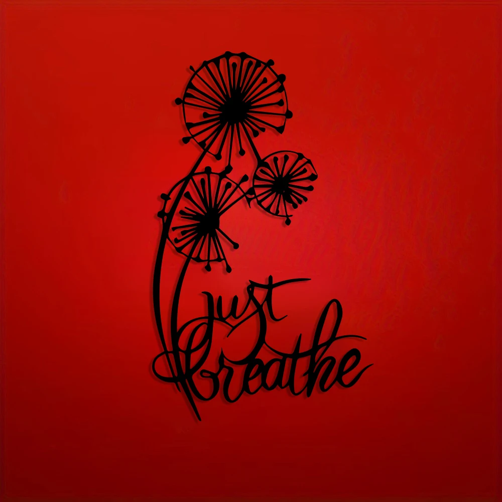 1pc Elegant Minimalist Metal Wall Art Decor, Dandelion Flower Design with Inspirational Quote 'Just Breathe', Bedroom Decor