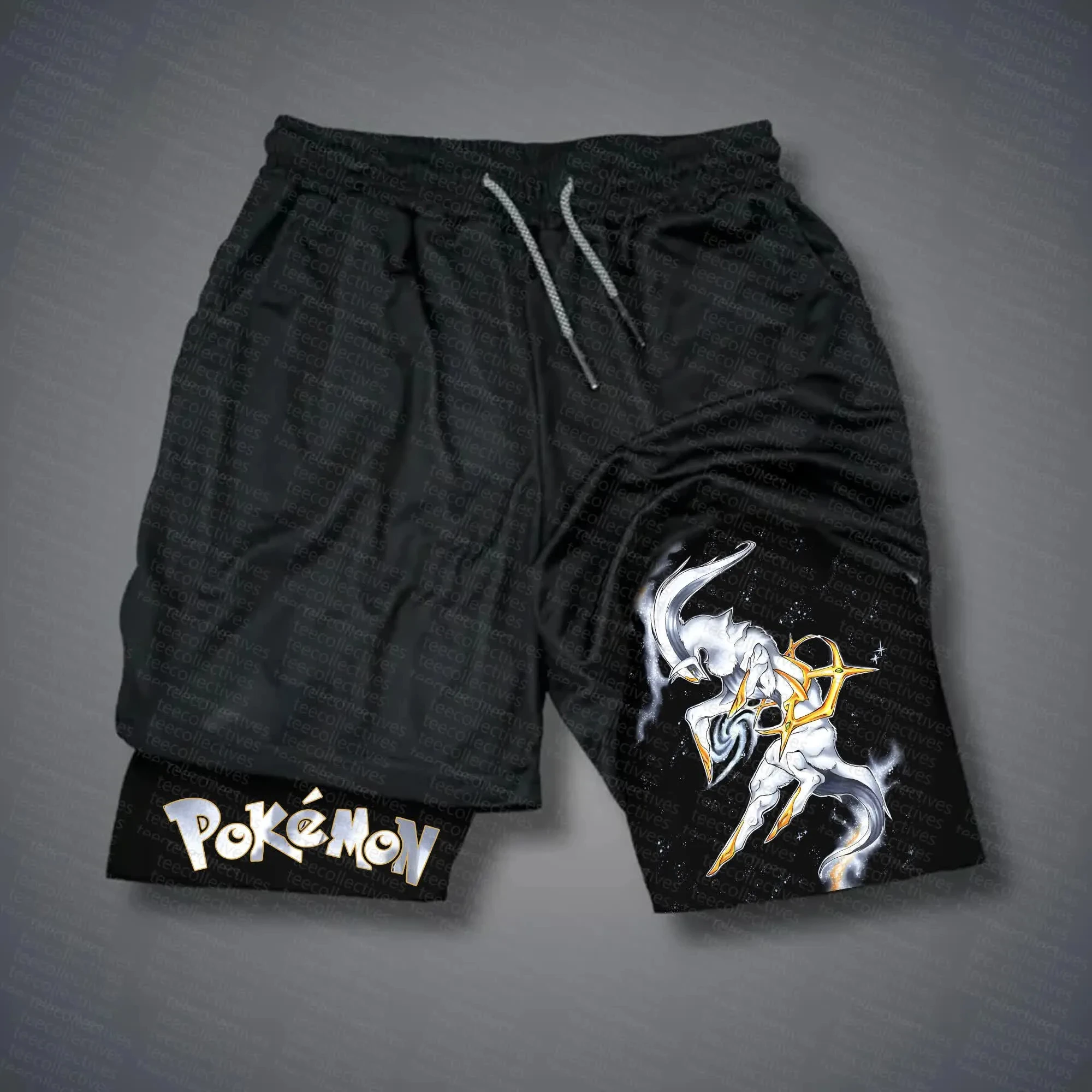 pokemon-shorts-masculino-algodao-calcas-esportivas-2025-verao-grafico-bottoms-preto-base-branco-pokemon-personagem-amarelo-estrela-acentos-cinza