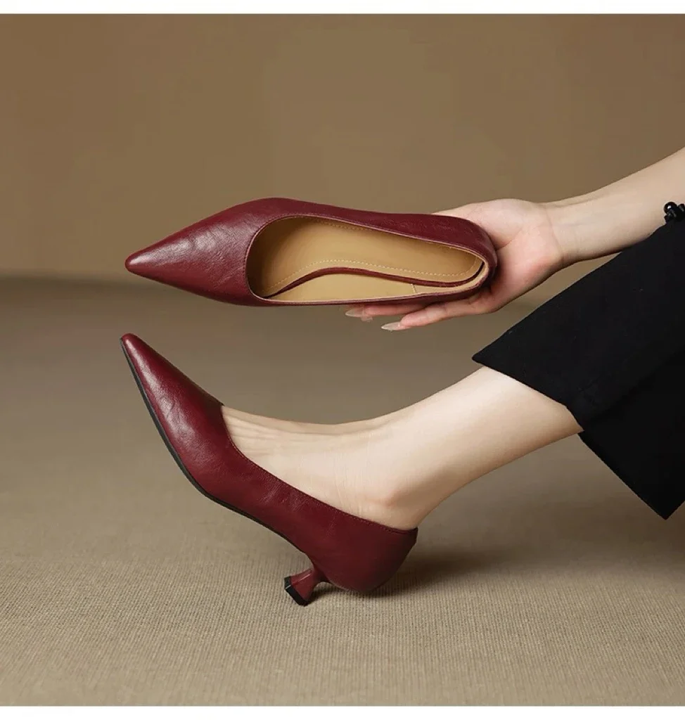 Damen-Pumps aus Rindsleder mit spitzer Zehenpartie, hochwertig, weich, bequem, elegant, mit dünnem, hohem Absatz, schlanke Abendschuhe – Detail 2