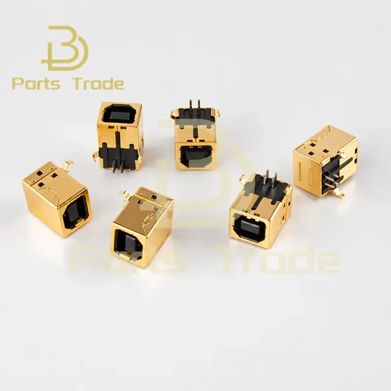 Gold Plated USB 2.0 Type B Female Socket 90 Degree Right Angle PCB Mount Printer Interface Jack