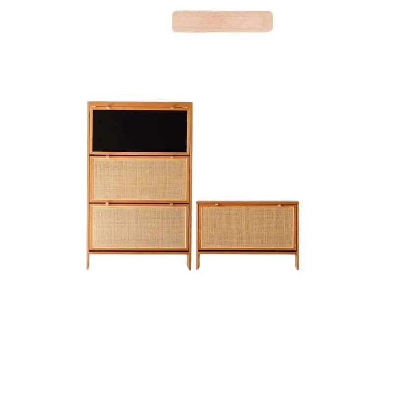 

Solid wood household entrance cherry wood porch shoe change stool Nordic log style small apartment storage locker