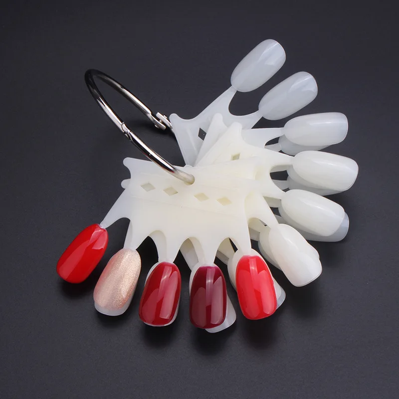 Display de ponta de unha falsa em forma de coroa, 50 peças, cartão de cor natural transparente, placa de suporte de gel com anel, paleta de unhas, ferramentas de manicure