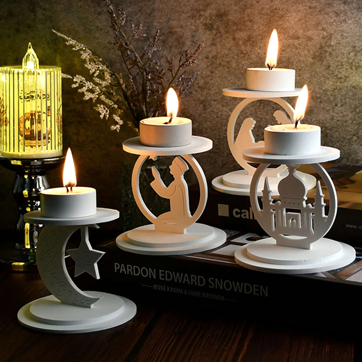 ‌Ramadan Candle Holder Cement Concrete Silicone Mold Eid-Al-Fitr Ornament Gypsum Mould Muslim ‌Lesser Bairam Craft Resin Mold