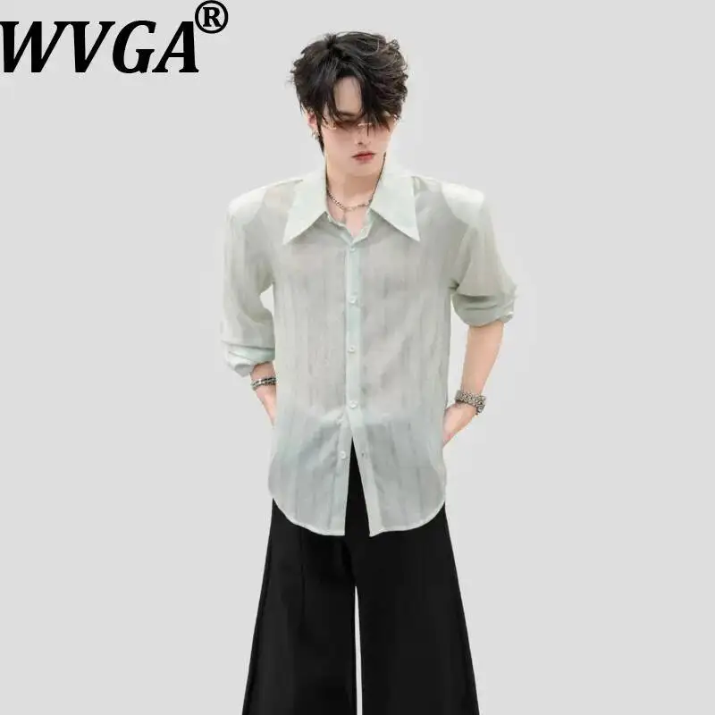 WVGA Summer New Men Lightweight Breathable Trendy Long Sleeved Shirt Niche Shoulder Pad Casual Anti-wrinkle Non-iron Tops W26403