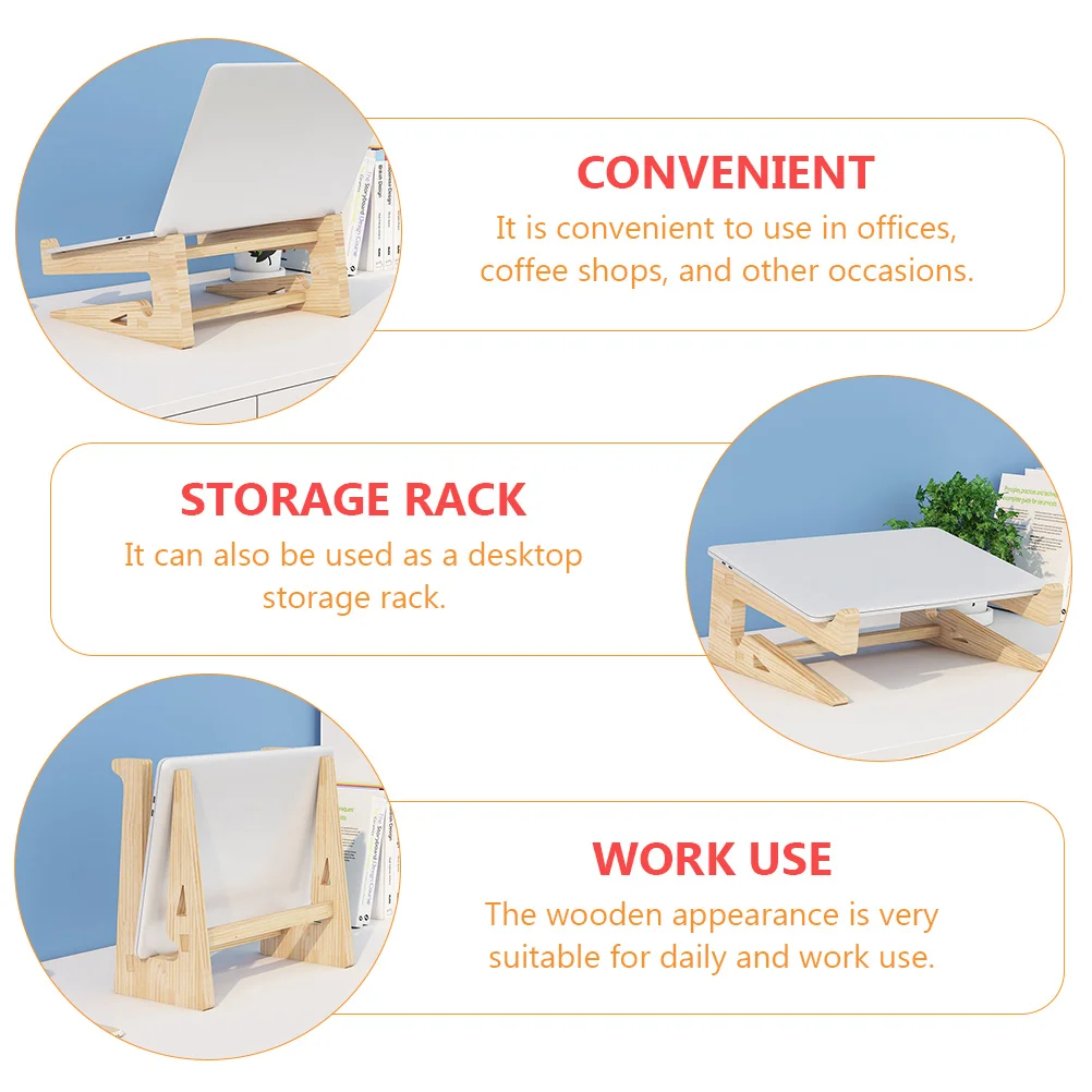Wooden Laptop Stand Notebook Holder Desk Storage Rack Reduce Neck Pain Eye Strain Office Use Suitable Daily Shop