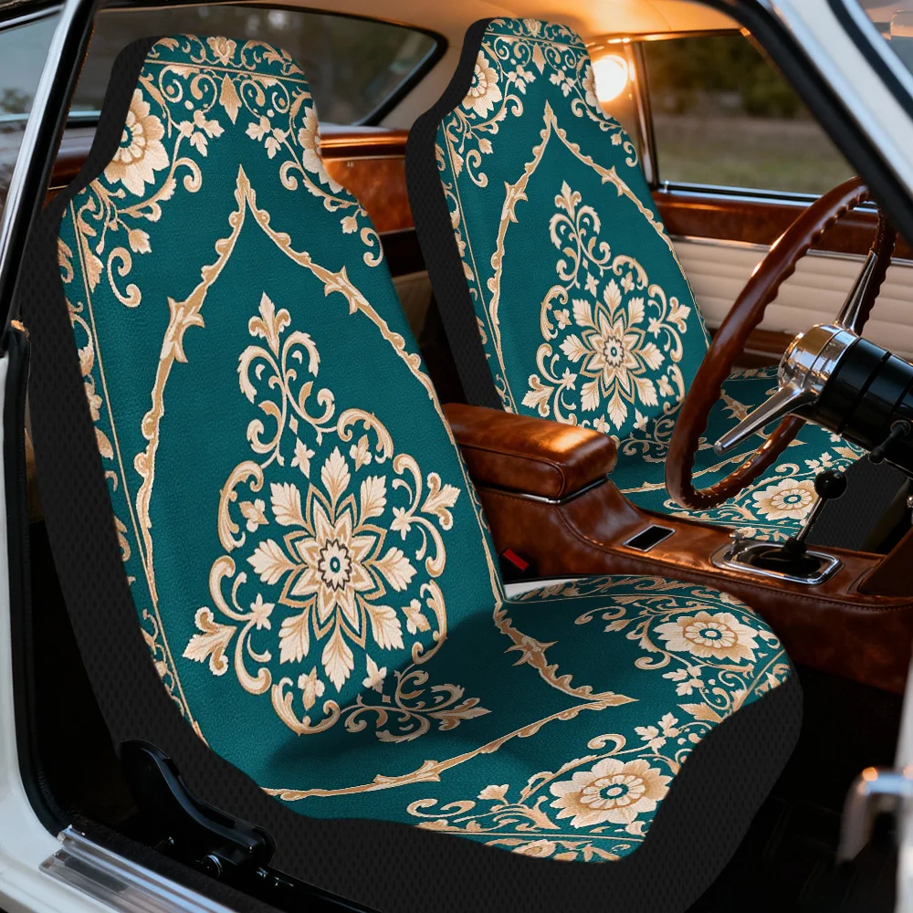 2pcs Unique Floral Oriental Art Style Car Covers | Comfortable, All Season Use, Polyester Fiber, Universal Fit, Machine Washable