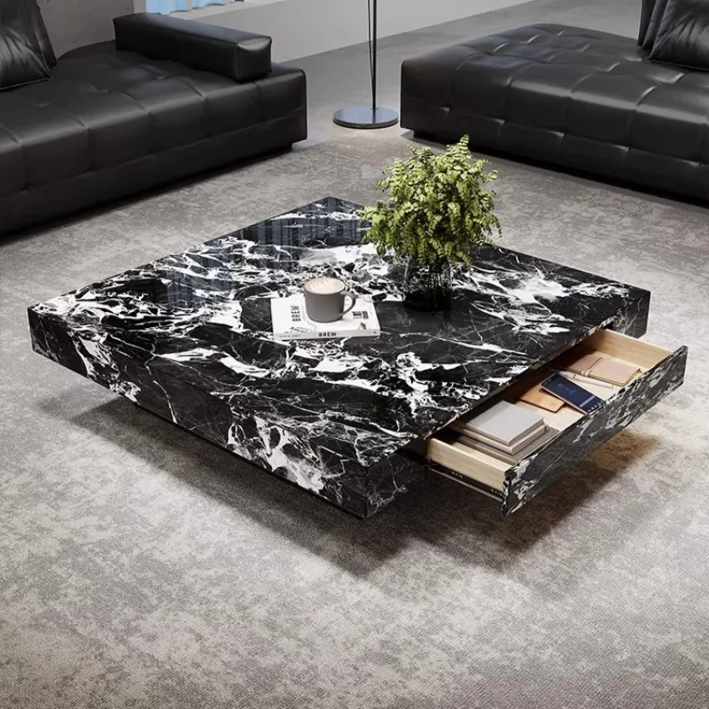 Mesa de Centro Cuadrada con Patas de Diseño, Estilo Minimalista Nórdico Glam, Mesa de Centro Italiana con Estructura Italiana, Mueble Elegante para Dormitorio y Hogar