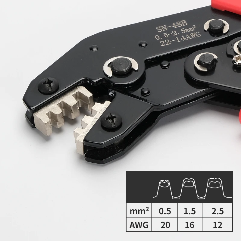 For TAB 2.8/4.8/6.3 Car Terminals SN-48B Crimping Pliers 0.5-2.5mm2/23-13AWG High Precision Jaw Wire Electrical Hand Tools