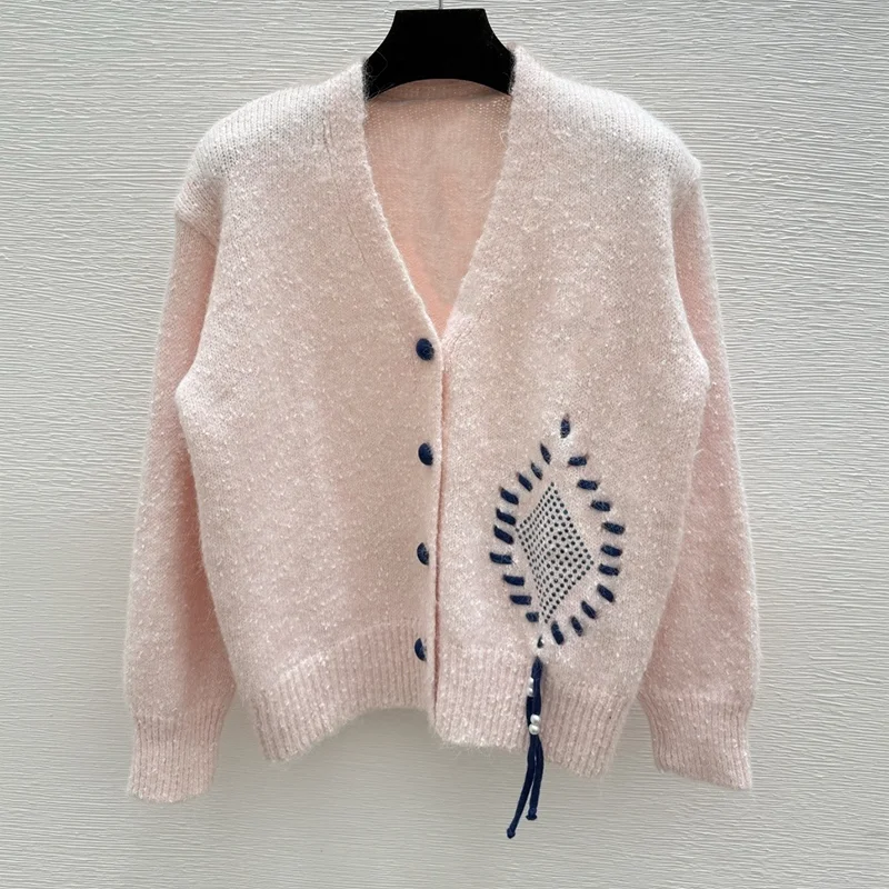 

Высококачественный легкий женский кардиган ручной работы в стиле ретро с ромбовидным ажурным светром и дизайном на бретелях 25100160