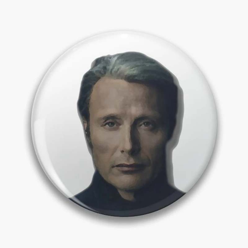 Mads Mikkelsen Hannibal Funny Meme Cannbal Eat The Rude Button Pin Hannibal Horror Film Brooch Badge Bag Decor Fans Collect 58mm