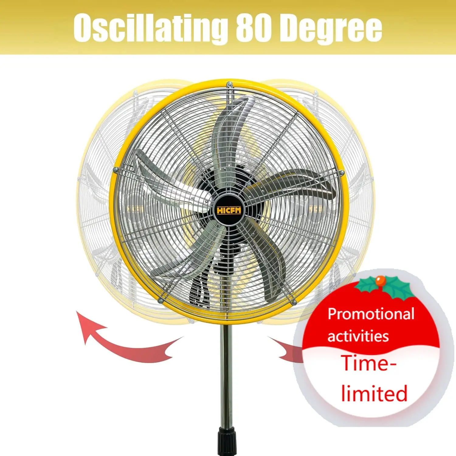 

5100 CFM 20" High Velocity Oscillating Metal Stand Fan with 3-Speed Setting, Heavy-Duty Cooling Pedestal w Powerful 1/5 HP Motor