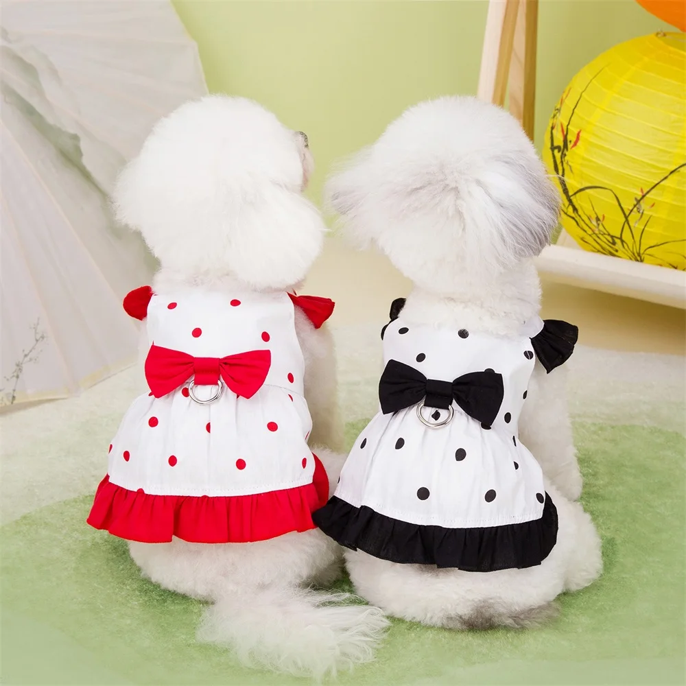 Dot Pattern Summer Dog Princess Dress Pet Skirt Spring Cute Bow Puppy Clothes for Small Medium Dog Poodle Chihuahua