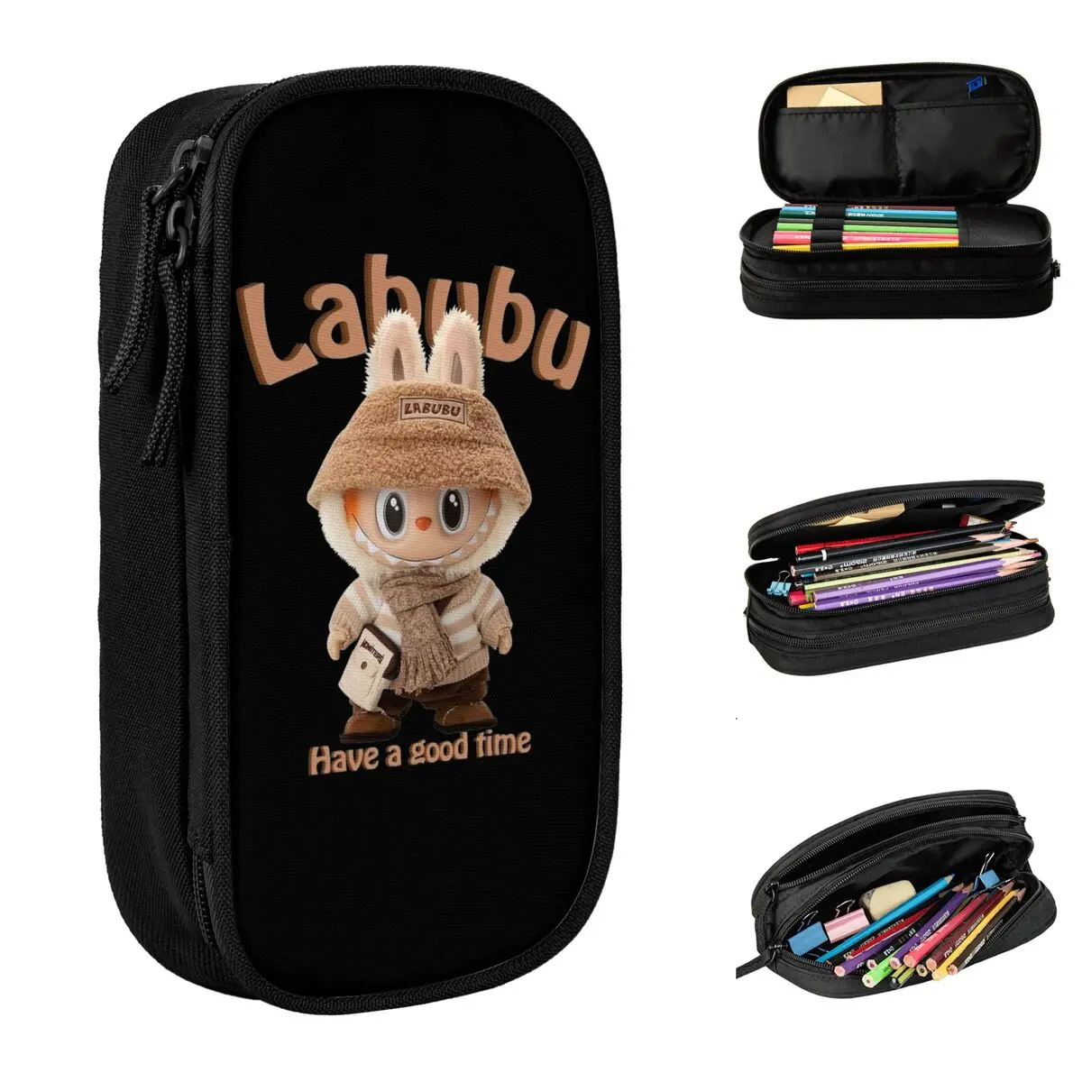 Labubu Nude Have A Good Time Popmart Pencil Cases Pencilcases Pen Holder for Student Big Capacity Bag Students School Stationery