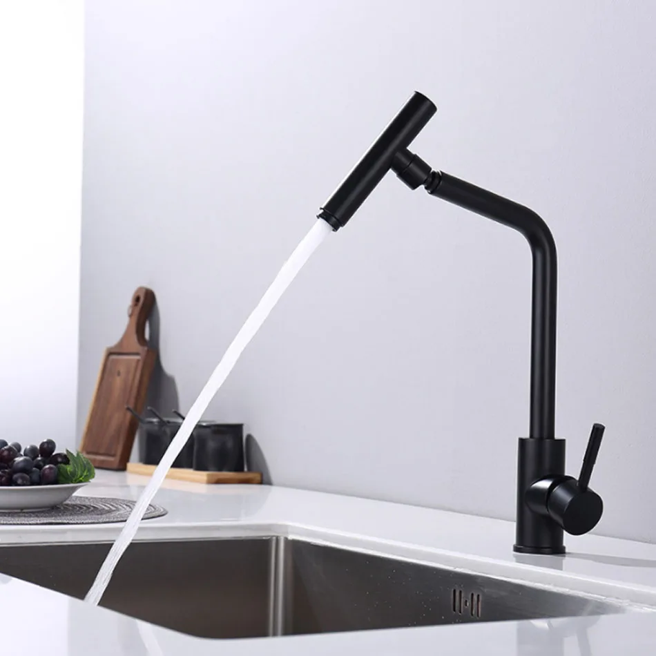 Kitchen Sink Faucet 304 Stainless Steel Black Brushed Universal Single Handle Hot and Cold Water Mixer Tap Kitchen Faucet