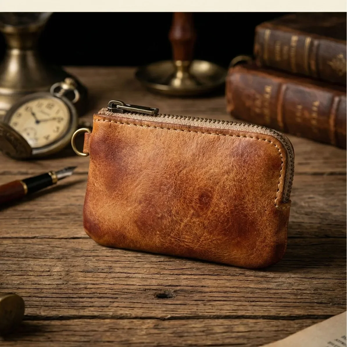New First-layer Cowhide Zipper Wallet Portable and Compact Retro Clutch Bag Wallet Multi-color Change Bag Cute Wallet for Girls