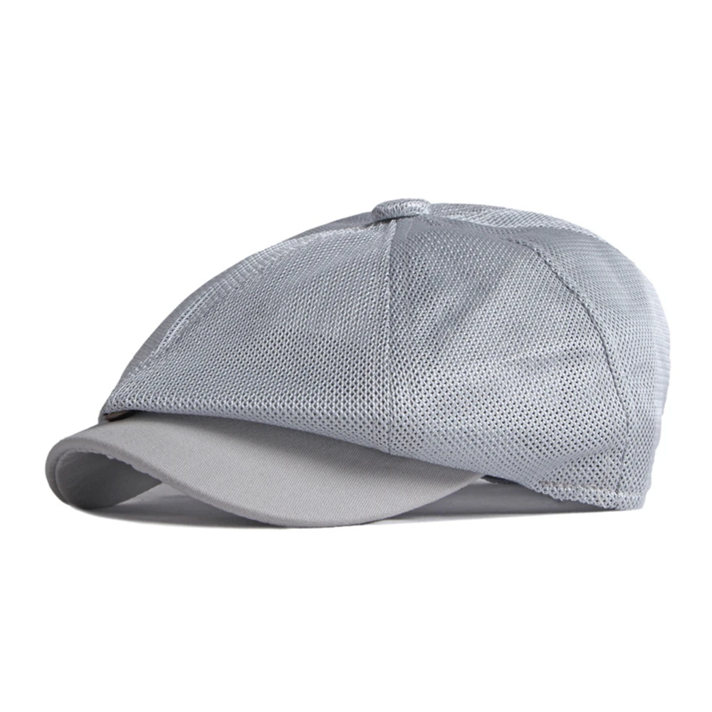 

Gray Newsboy Cap Summer Men Breathable Mesh Flat Cap Solid New Design Cabbie Driver Hat Retro Vintage Beret Boina Khaki Grey