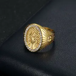 Stainless Steel Titanium Hip Hop Bling Christian God Jesus Luxury Ring for Men Women Couple Boyfriend Gift Fashion Jewel