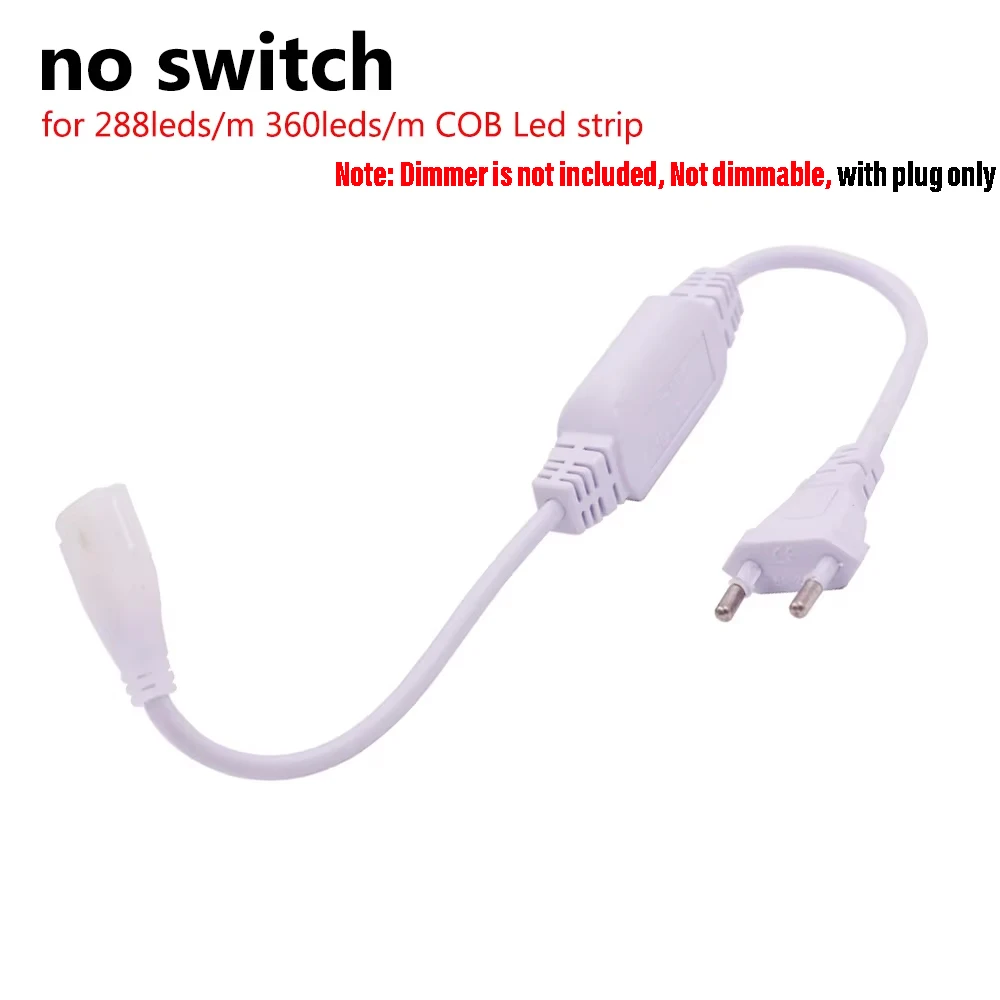 AC220V Power Plug Supply With Dimmer Switch Power Cord EU/UK Plug Wire For COB LED Strip Light Single Color 288Led/m 360Led/m