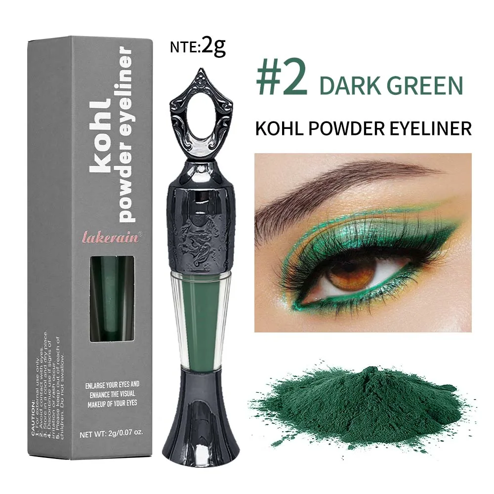 Delineador de ojos en polvo Kohl, negro, verde oscuro, Retro, resistente al agua, larga duración, Natural, suave, sombra de ojos Kohl, sin manchas, producto de maquillaje