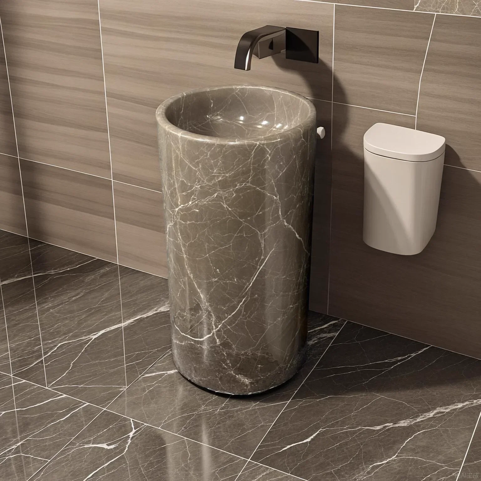 

Умывальник из натурального мрамора, квадратная колонна, встроенный напольный умывальник