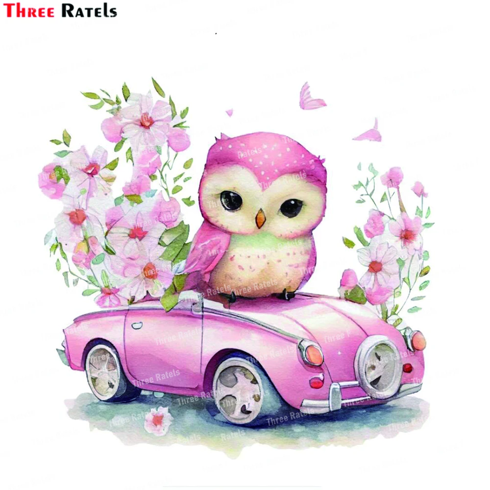 Three Ratels K790 Owl in Pink Car Floral Wall Stickers For Home Decoration Diy Kids Room Bedroom Mural Art Diy Animal Bird Decal