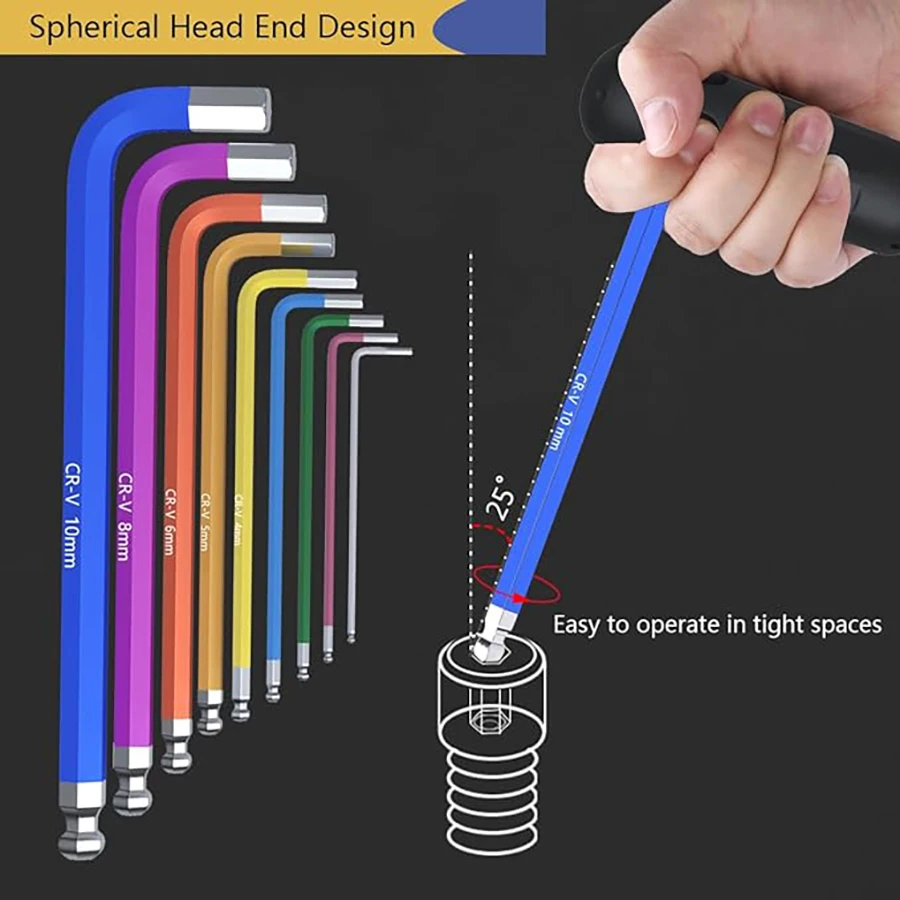 9Pcs CR-V Metric Wrench Set, L Key Set with Color-coded &  Bracket  Bike Repair,  Assembly