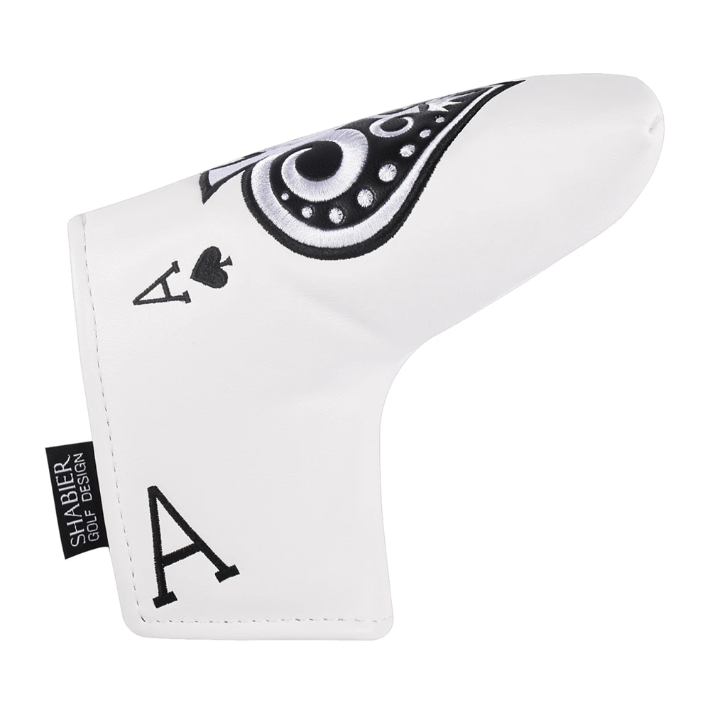 Poker Ace of Spades Design White PU Synthetic Leather Golf Magnetic Headcover Blade Putter Cover