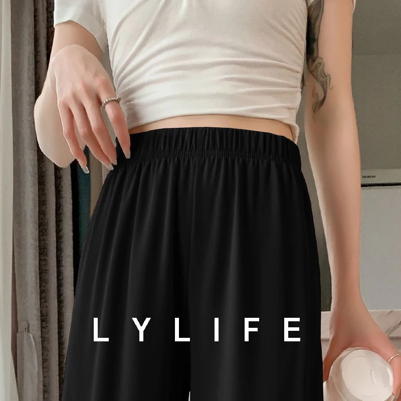 

Lian ng Ice Series Тонкие широкие брюки с высокой талией, тонкие прямые шелковые свободные летние спортивные длинные брюки для женщин