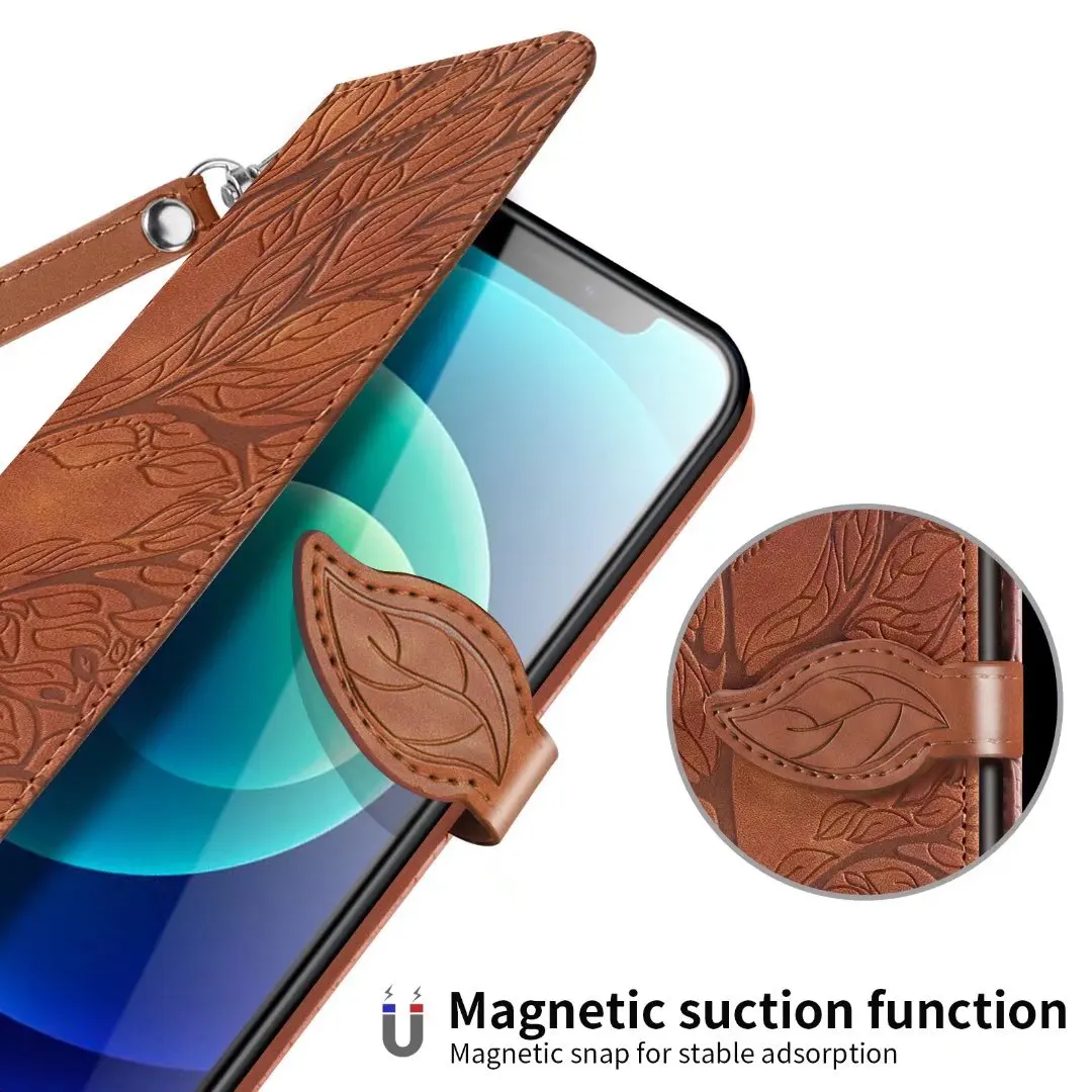 Embossed Tree Leather Phone Wallet Case Book For Samsung Galaxy S25 Edge S24 Ultra S23 S22 S21 S20 FE S10 S9 S8 Plus Flip Cover