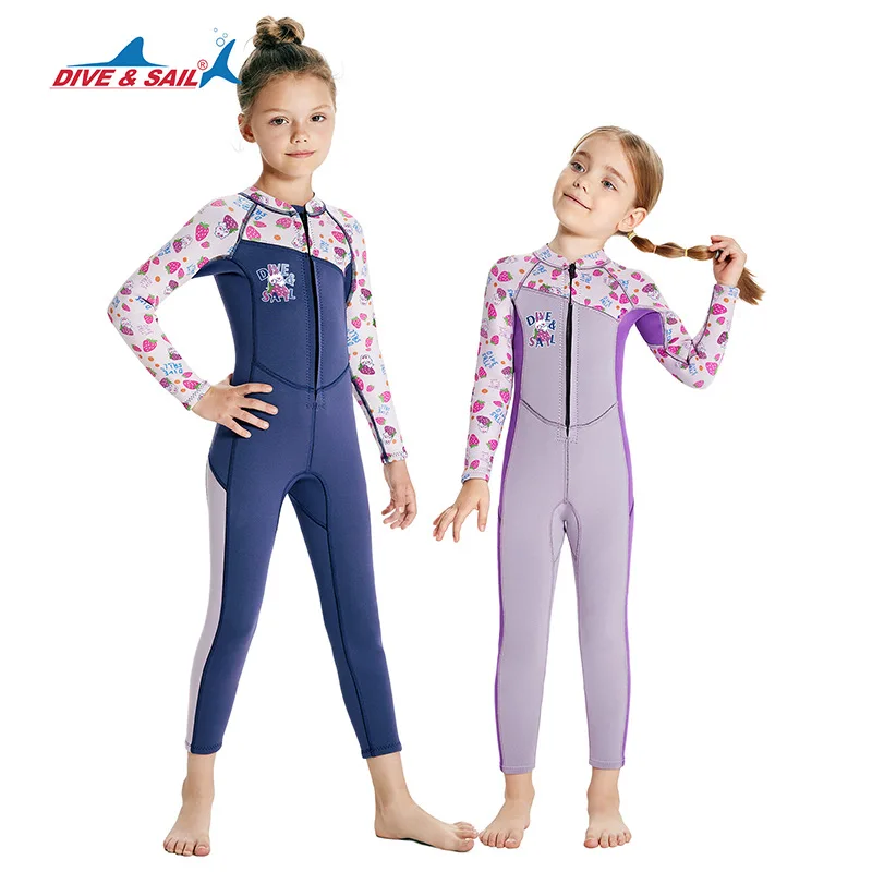 Children's 2.5mm Neoprene Wetsuit Girls One-piece Long Sleeves Swimsuit Cold Resistant Swimming Surfing Diving Snorkeling Suit