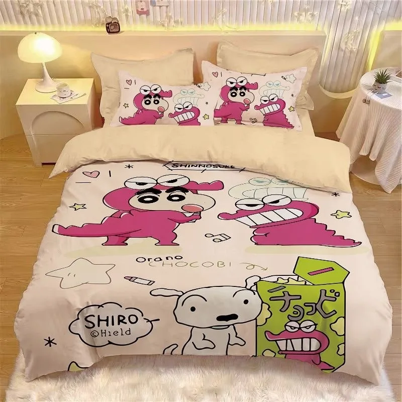 Anime Cute Crayon ShinChans Bed 3/4pcs Bedding Set Cartoon Student School Dormitory Bed Sheets Set Pillow Case Kid Xmas Gifts