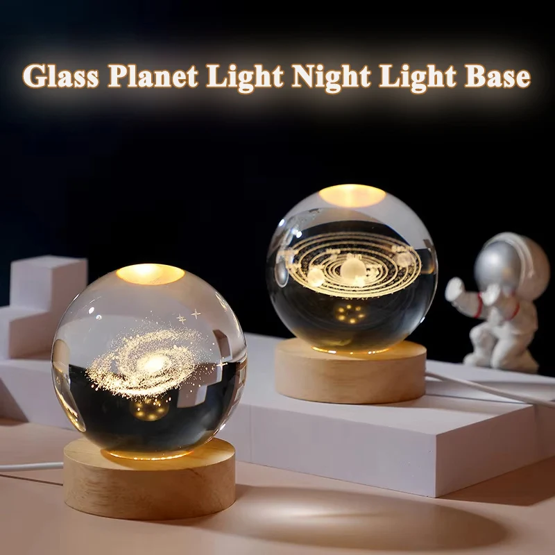 5/6/8/10CM Wooden Luminous Lamp Holder USB Length 1.5M Indoor Desktop Decorative Base DIY Crystal Ball Night Light Base
