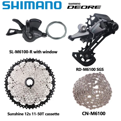 Imagen 2 del producto Grupo SHIMANO DEORE M6100 1x12s para MTB M6100 palanca de cambios desviador trasero 10-51T Cassette M7100 cadena Sunshine K7 12S 4 Uds Kit