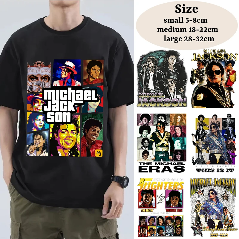 King of Pop Michael Jackson Iron on Patches for Clothing Anime Cartoon DIY T-shirt Heat Transfer Patch Clothes Costume Stickers