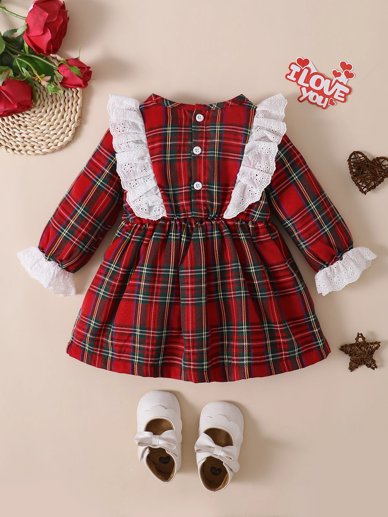 0-3 Year Baby Girl Autumn Dress Red Checkered Ruffle Flavored Edge Long sleeved Fashionable Dress fit Toddler Holiday Clothing