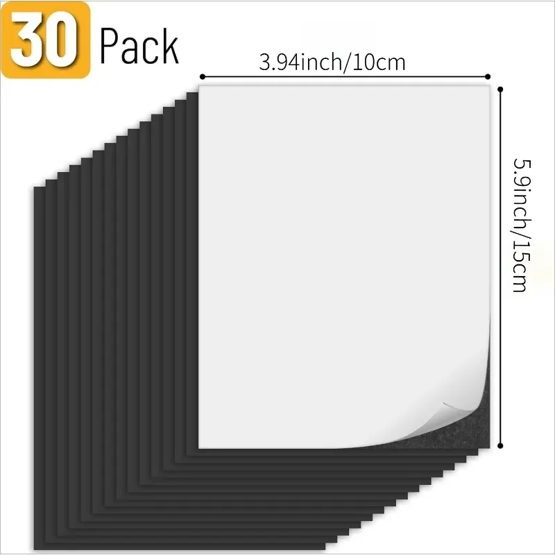 30 Pcs Flexible Magnetic Sheets with Self Adhesive Backing Cuttable Strong Magnet Paper Strips for DIY Crafts Photos Classroom