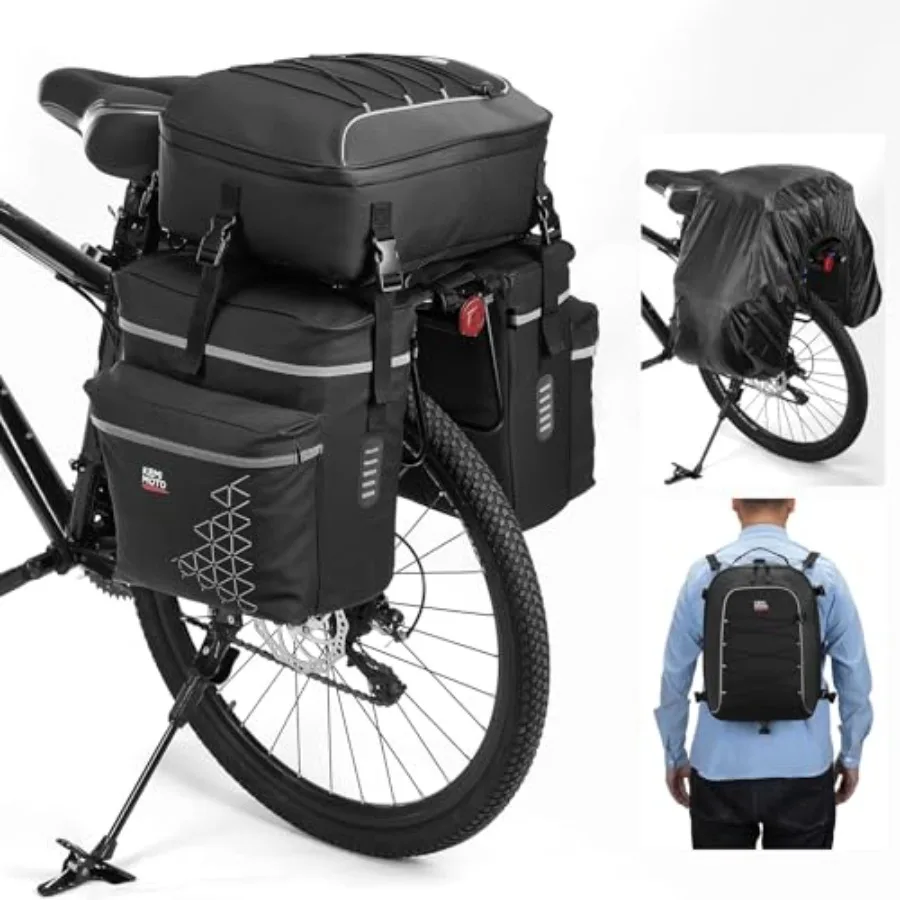

Bicycle Panniers Combo 3-in-1 Bike Saddle Grocery Bag with Waterproof Rain Cover 52L Large Capacity Storage Cargo Cycling Backp