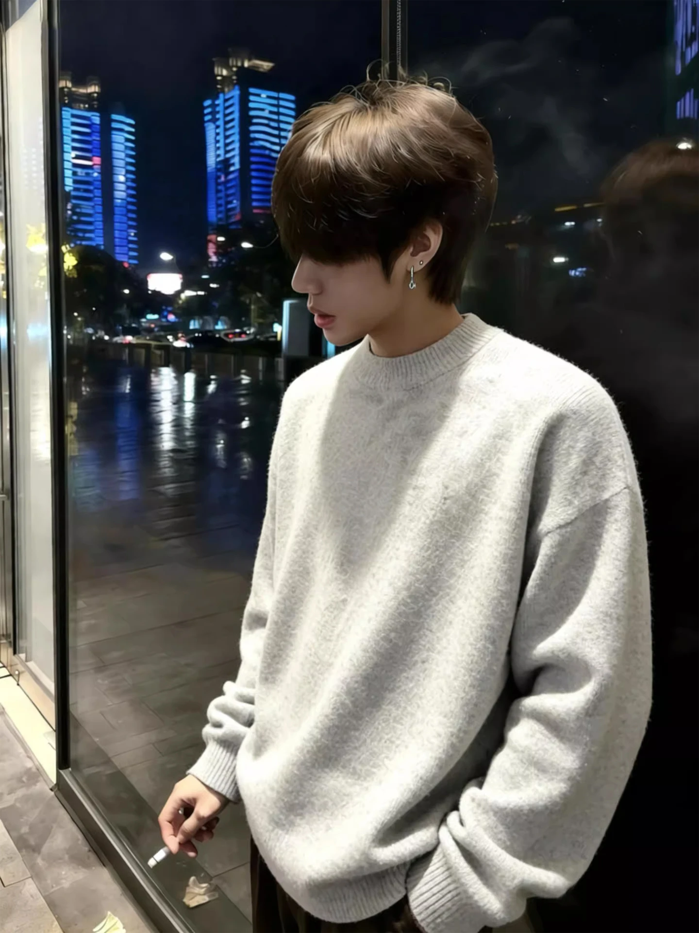 

Cleanfit Light ey round Ne Knitwear Men's Winter Inner Wear Fce Lined Loose Fit Comfortable Soft Acrylic Long Sve