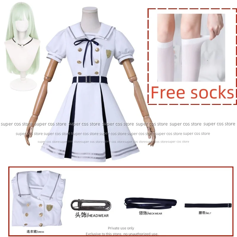 

Anime BanG Dream! Ave Mujica Wakaba Mutsumi Cosplay Costume Japan South Korea White School Uniform Dress Wig Woman Kawaii Suit